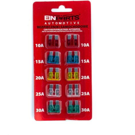Lot de 10 fusibles à lame automobile STANDARD 10A-30A
