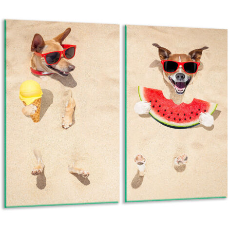 Panneau de coupe en verre 2x 30x52 chien (1/5)