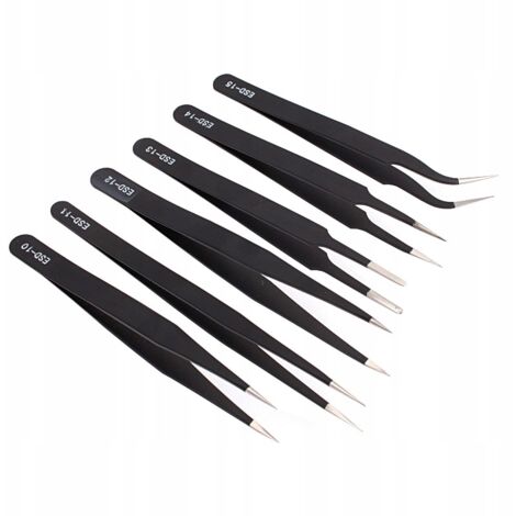 PINCE À ÉPILER ANTISTATIQUE ESD 6 PIÈCES 1214 CM ACIER INOXYDABLE (1/5)