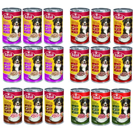 Nourriture humide au basilic 1250g MÉLANGE DE SAVEURS pour chiens 18 pcs. (1/5)