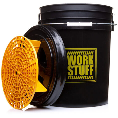 Ensemble de seaux de lavage de voiture avec séparateur de rinçage et couvercle jaune 20 L WORK STUFF