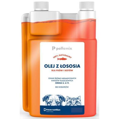 Huile de saumon POLFAMIX pour chiens et chats 1L à base de poisson frais, 100% naturelle
