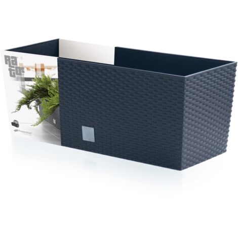 Jardinière auto-irriguée 51x19x18,5 cm – Capacité 17 l – Plastique anthracite – Système d'irrigation intégré – Zanvic