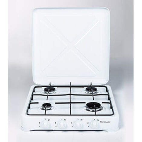 Cuisinière de comptoir à gaz 4 brûleurs – Puissance 6,46 kW – Surface lisse en métal – Commandes rotatives ergonomiques – Ravanson - K-04T