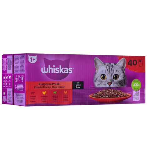 Nourriture humide WHISKAS pour chat adulte, repas classiques, sachets de sauce 80x85g