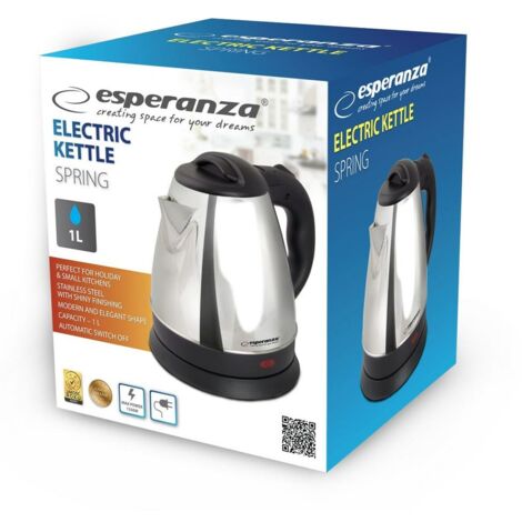 Bouilloire électrique 1 L – EKK116X – Acier inoxydable – 1350 W – Arrêt automatique – Protection contre ébullition à sec – Esperanza