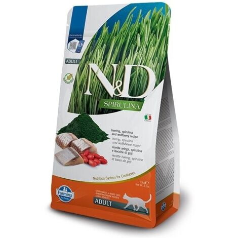 FARMINA N&D SPIRULINE HARENG, croquettes pour chat adulte 1,5 kg