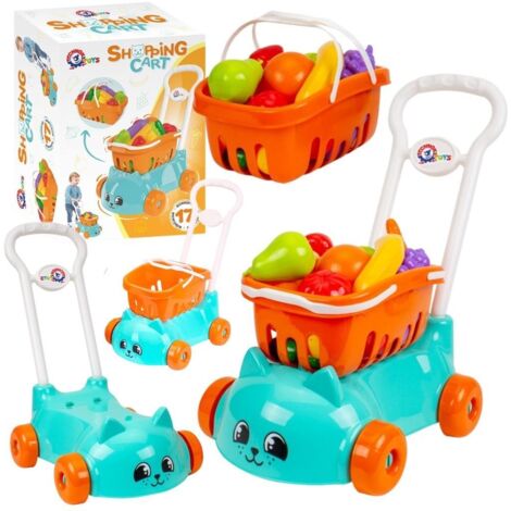 Chariot de courses pour enfants avec panier de fruits et légumes, motif chat, poignée confortable 7570
