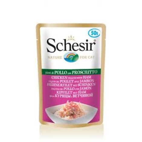 SCHESIR Filets de poulet au jambon, aliment humide pour chat, 24 sachets de 50 g (1/3)