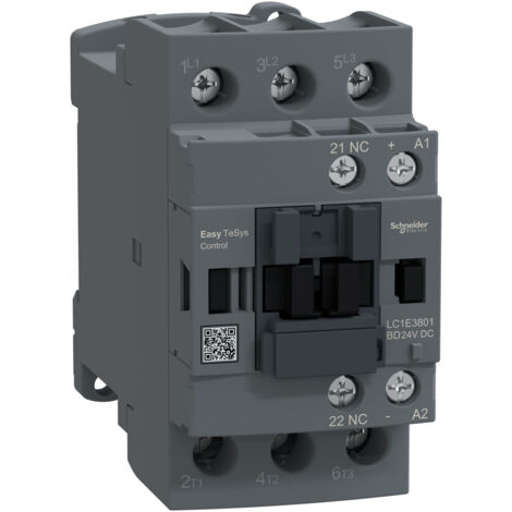Contacteur de puissance Easy TeSys Control AC-3, 38 A, 3 pôles (1 NF), bobine 24 V CC LC1E3801BD (1/2)