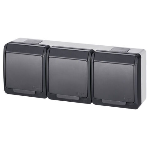 Prise triple hermétique Hermes avec/sans 16A IP44 anthracite GNT 0323-07 (1/5)