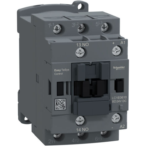 Contacteur de puissance Easy TeSys Control AC-3, 6 A, 3 NO (1 NO), bobine 24 V CC LC1E0610BD (1/2)