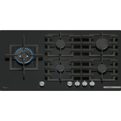 Bosch – Table de cuisson gaz 5 foyers 90 cm – Brûleur wok 4000W – Nettoyage facile – Protection contre fuites de gaz – PPM9A6I40