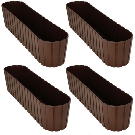 Pot de fleurs ovale pour balcon, marron rustique, 60 cm, lot de 4 (1/5)