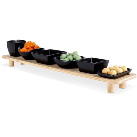 Bols à goûter en céramique noire sur un plateau 50 cm 7 pièces. (1/5)