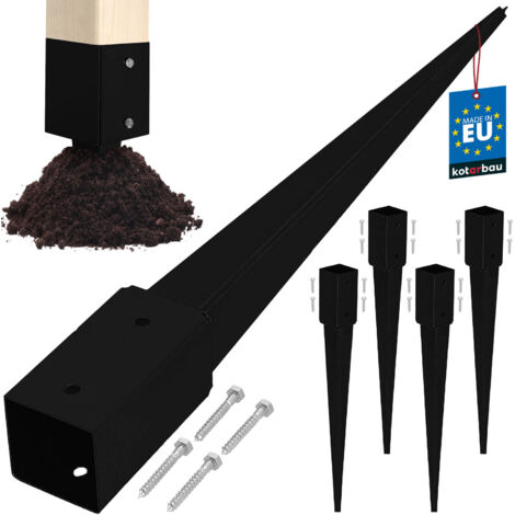KOTARBAU® Base d'ancrage au sol en acier pour pergolas et tonnelles, 71 x 71 x 750 mm, noir, lot de 4 (1/5)