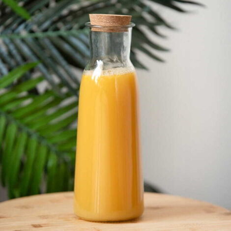 Carafe avec bouchon, bouteille en verre, pichet pour eau, jus, limonade, boissons fraîches, blanche, 1 l, lisse et transparente