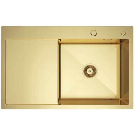 Évier en acier doré avec égouttoir gauche 78x49 NAYES + distributeur + siphon