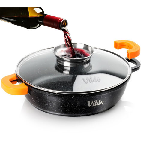 POÊLE À FRIRE PROFONDE AVEC COUVERCLE EN GRANIT, PANNEAUX À INDUCTION, DIFFUSION GAZ, 28 CM, 3,3 LITRES