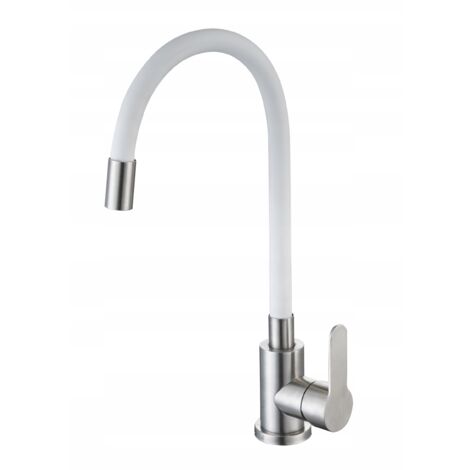 Robinet de cuisine flexible, sur pied, bec blanc, acier Nayes (1/2)