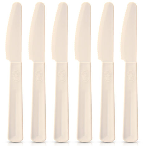 COUTEAUX DE TABLE EN PLASTIQUE CRÈME, COUTEAUX DE TABLE RÉUTILISABLES, LOT DE 6 (1/4)