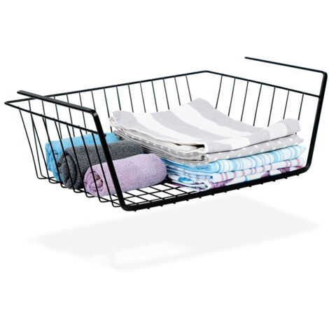 Panier suspendu sous étagère, organisateur de placard en métal noir, 40,5 cm (1/5)