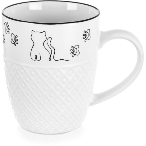 Mug en porcelaine blanche pour enfants, motif chat, pour café ou thé, 380 ml (1/4)