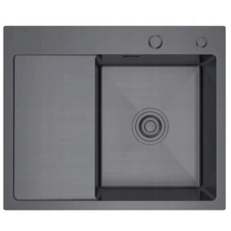 Évier en acier graphite, à droite, égouttoir 58x48 NAYES + distributeur + siphon (1/5)