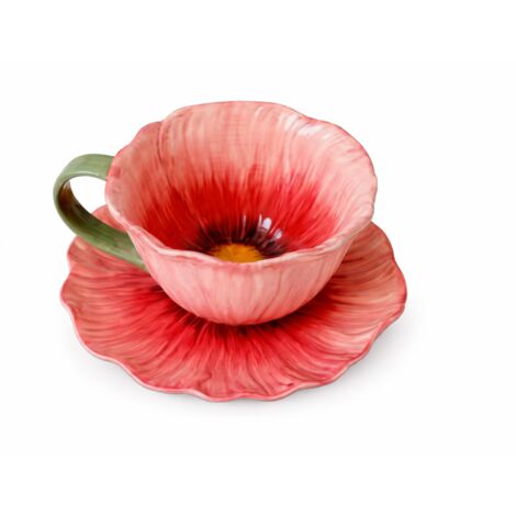 Tasse en céramique avec soucoupe en forme de fleur, 300 ml, décorée