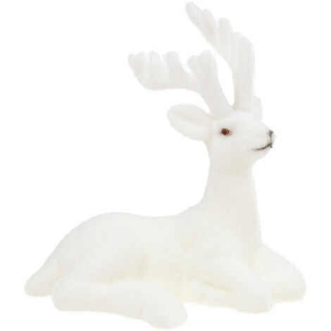 TG56926-1 RENNE DÉCORATIF EN VELOURS BLANC FLOCONNÉ - FIGURINE DE NOËL COUCHÉE