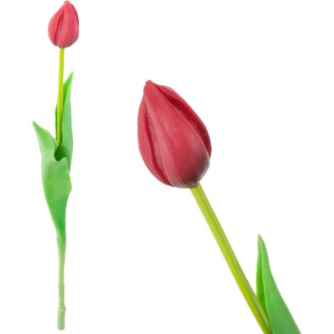 CV07588-10 Tulipe enduite de caoutchouc, rouge comme une vraie, fleur artificielle pour centre de table (1/5)