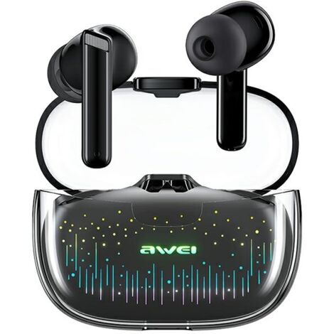 Écouteurs Bluetooth TWS AWEI 5.3 avec station d'accueil, noirs (1/5)