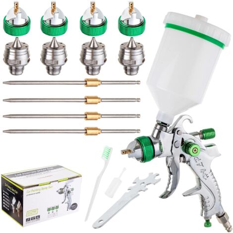 Pistolet à peinture avec 4 buses HVLP (1,4, 1,7, 2,0, 2,5 mm), kit de peinture 600 ml (1/5)