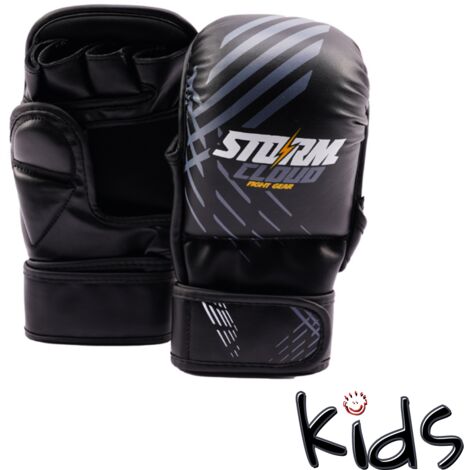 Gants de MMA StormCloud Lynx pour enfants, noir/gris, 7 oz, taille junior L
