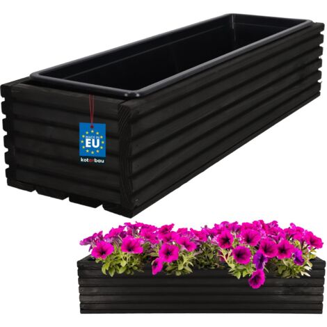 Jardinière de jardin en bois KOTARBAU® pour terrasse avec insert, noire, 64 x 20 cm (1/5)
