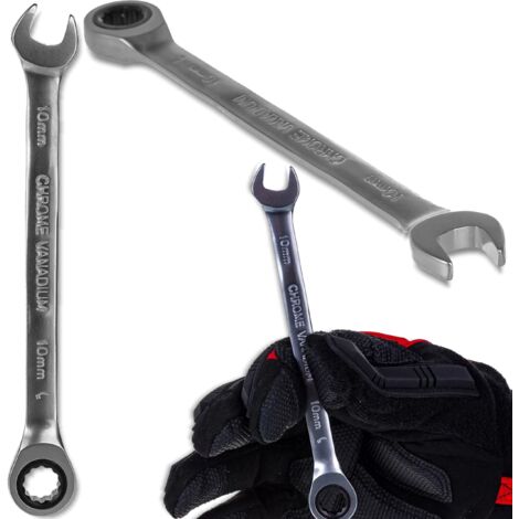 Clé à cliquet ouverte ROCKFORCE 10 mm en acier Cr-V (1/5)