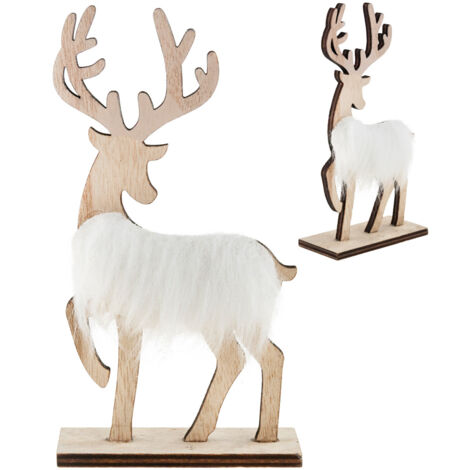TG68651-1 RENNE EN BOIS AVEC FOURRURE DÉCORATION DE NOËL