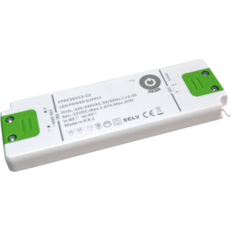 FTPC20V12-C2 : Alimentation LED 12 V/1,6 A CV, boîtier plastique compact, série SSVF