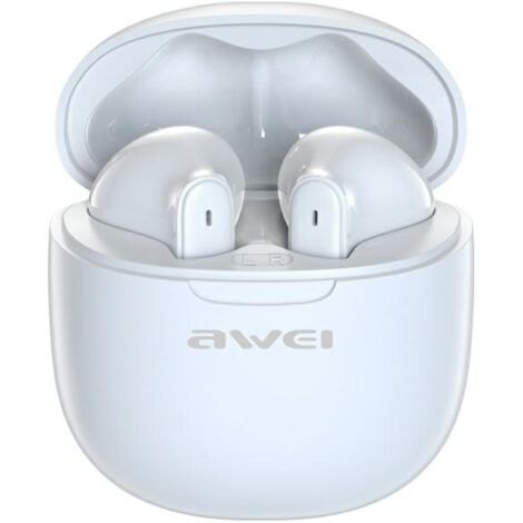 Écouteurs sans fil Bluetooth 5.3 AWEI T68 ENC avec station d'accueil, blancs (1/2)