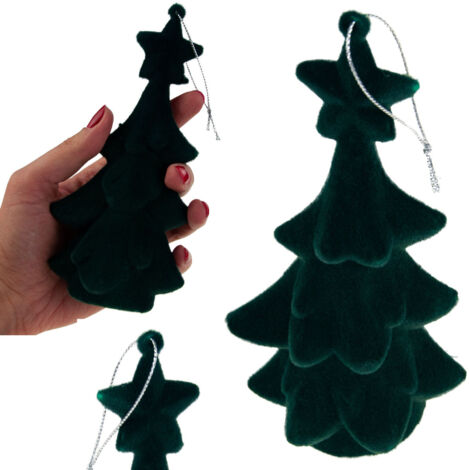 TG61460-3 FIGURINE SAPIN DE NOËL VERT PENDENTIF EN PELUCHE FLOCONNÉE