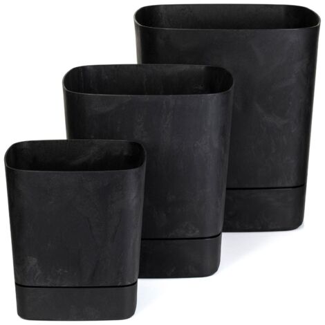 Ensemble de pots de fleurs CUBI avec soucoupes, en béton noir recyclé, 3 pièces. (1/5)
