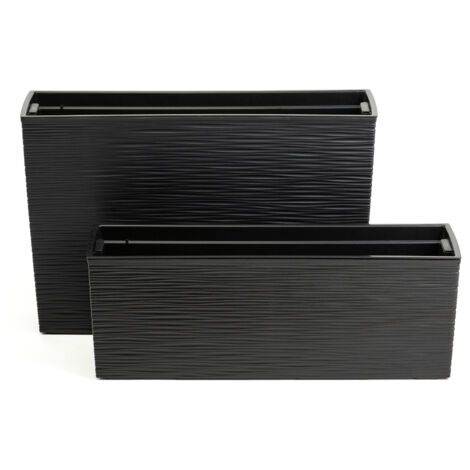 Ensemble de 2 pots de fleurs allongés noirs Riflo. (1/5)