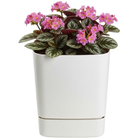 Pot de fleurs CUBI en crème recyclée avec soucoupe 16x16 cm (1/5)