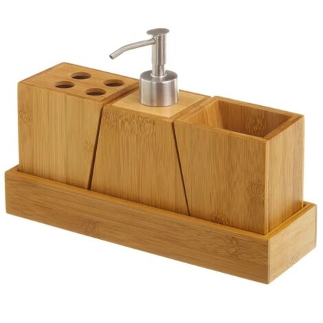 Ensemble d'accessoires de salle de bain en bambou, 4 pièces. (1/5)