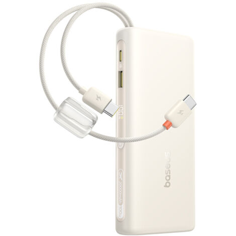 Batterie externe 20 000 mAh 100 W avec écran et deux câbles USB-C - beige (1/4)
