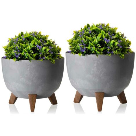 Ensemble pot de fleurs en béton gris Rosa linea (1/5)