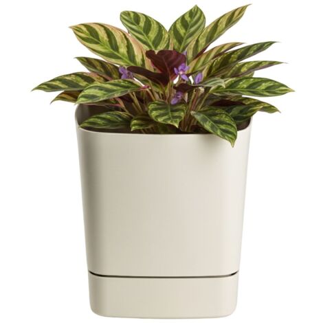 Pot de fleurs CUBI beige recyclé avec soucoupe 25x25 cm (1/5)