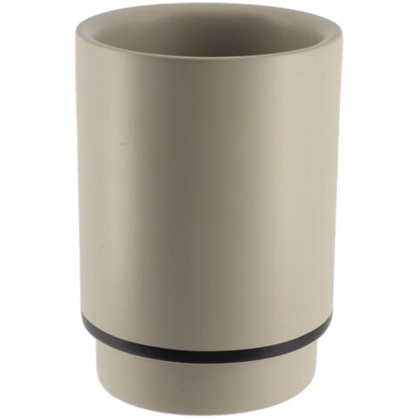 Gobelet et Porte brosse à dents en résine Beige ficelle et Noir - TENDANCE (1/2)