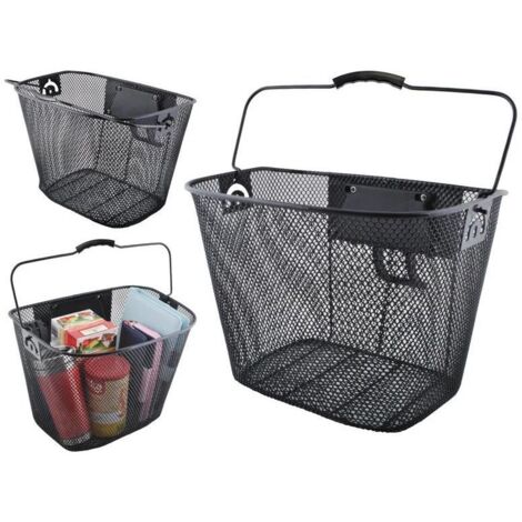 Panier de vélo en métal, panier avant amovible noir à clic, grand format (1/5)