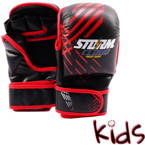 Gants de MMA StormCloud Lynx pour enfants, noir/rouge, 7 oz, taille junior L